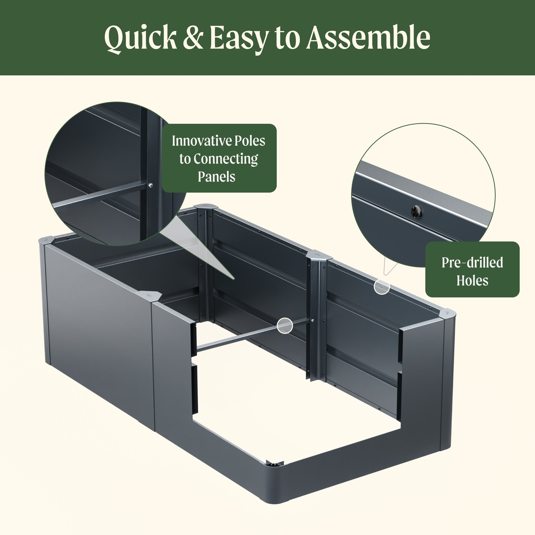 17" Tall Modern 42" x 42" Metal Raised Garden Bed