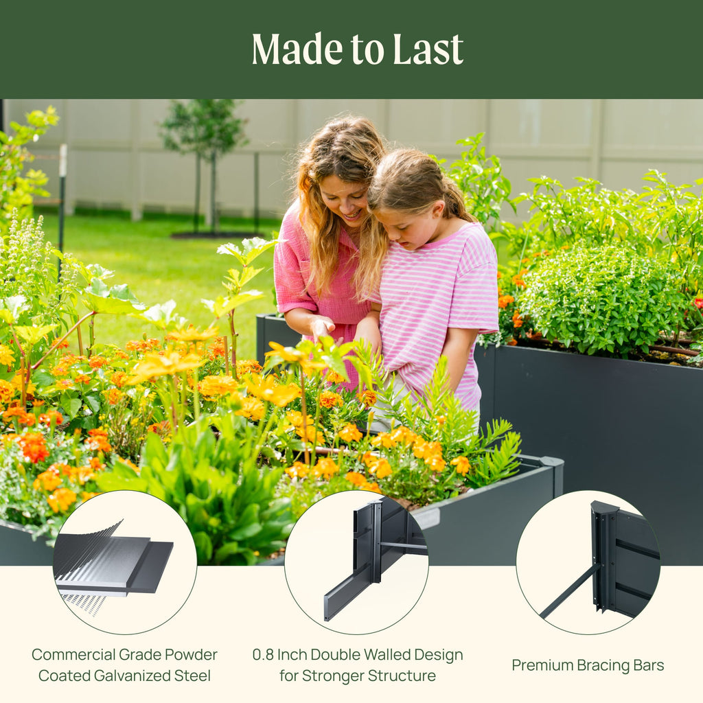 17" Tall Modern 42" x 42" Metal Raised Garden Bed